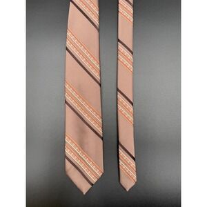 Prince Consort Golden Clasp Vintage Mens Tie Brown Orange Striped Polyester 3"
